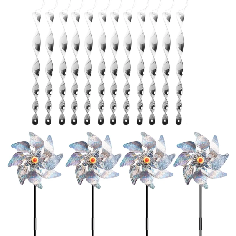 

12 Pieces Bird Repellent Reflective Scare Rods Birds Deterrent Hanging Devices w