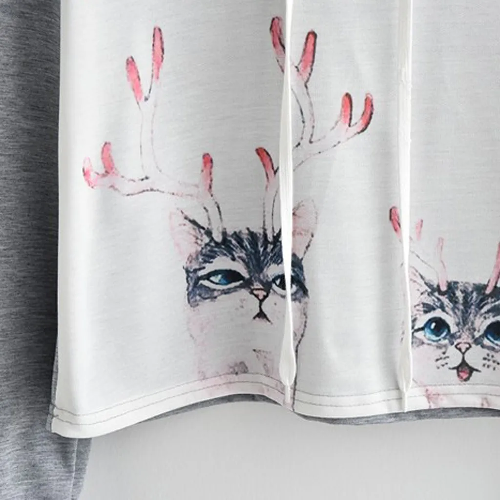 Женские повседневные толстовки с принтом круглым вырезом рисунком кота длинными