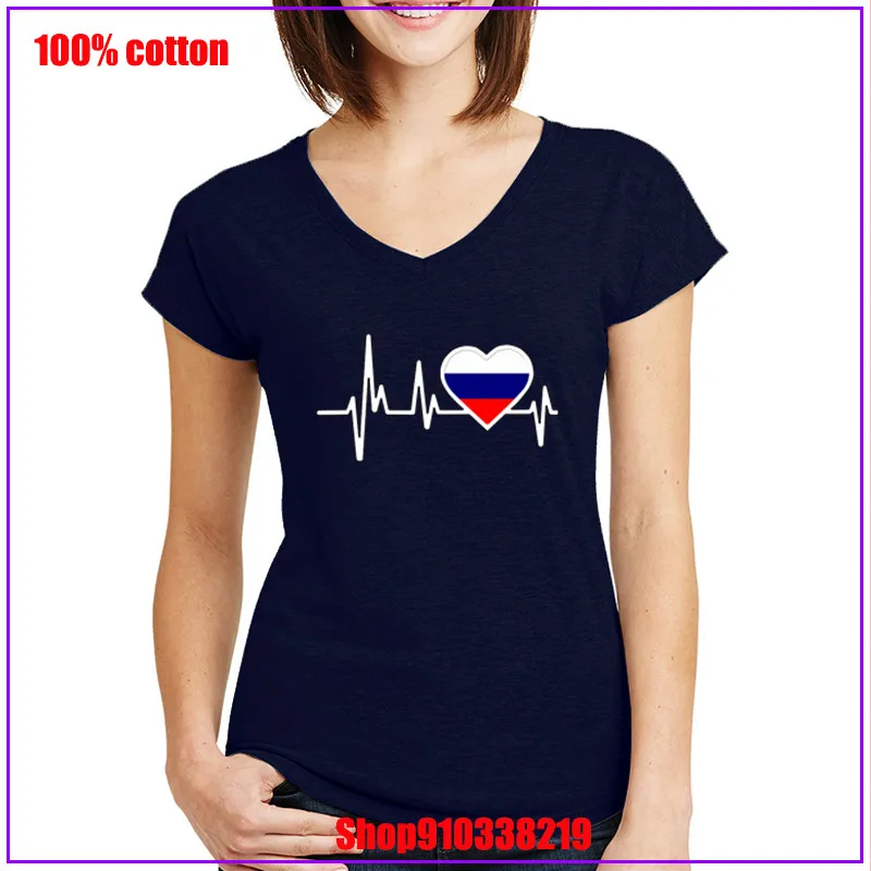 Российская футболка с v образным вырезом и флагом сердца летние топы camisetas mujer из