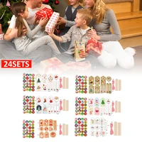 24 sets christmas candy cookies bags kraft gift bags set santa claus xmas with number sticker clip label christmas decorations