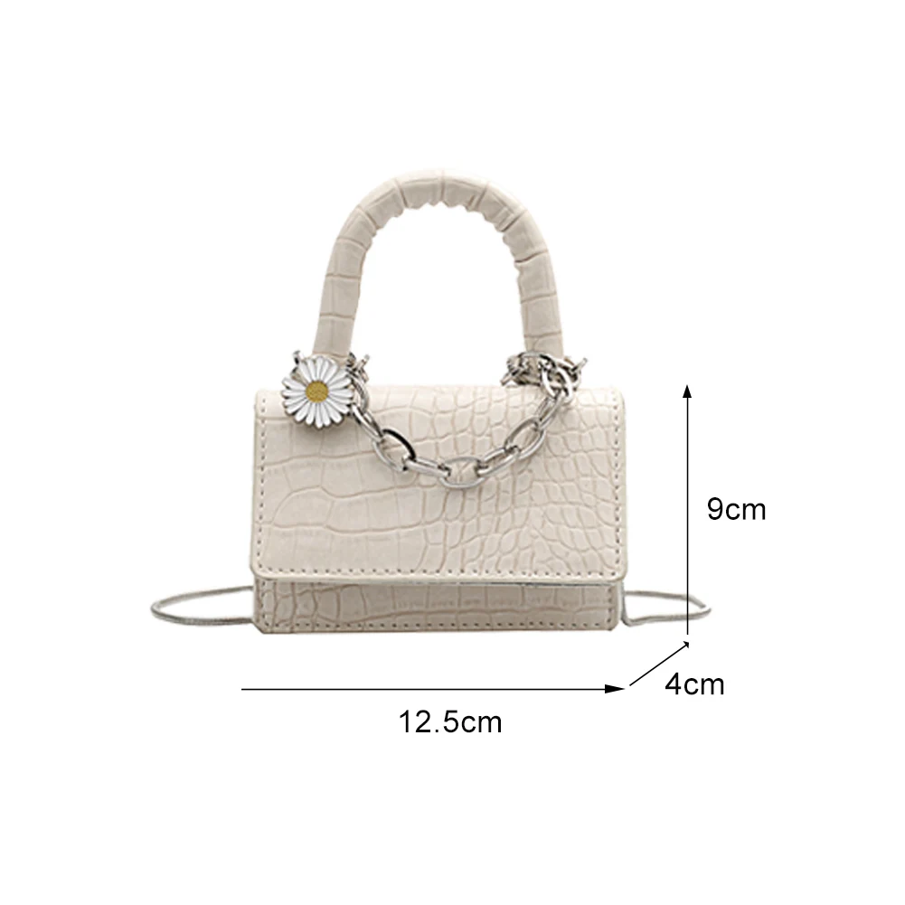 

Retro Alligator Pattern PU Leather Shoulder Handbag for Women Flower Decor Chain Purse Mini Solid Color Messenger Crossbody Bag