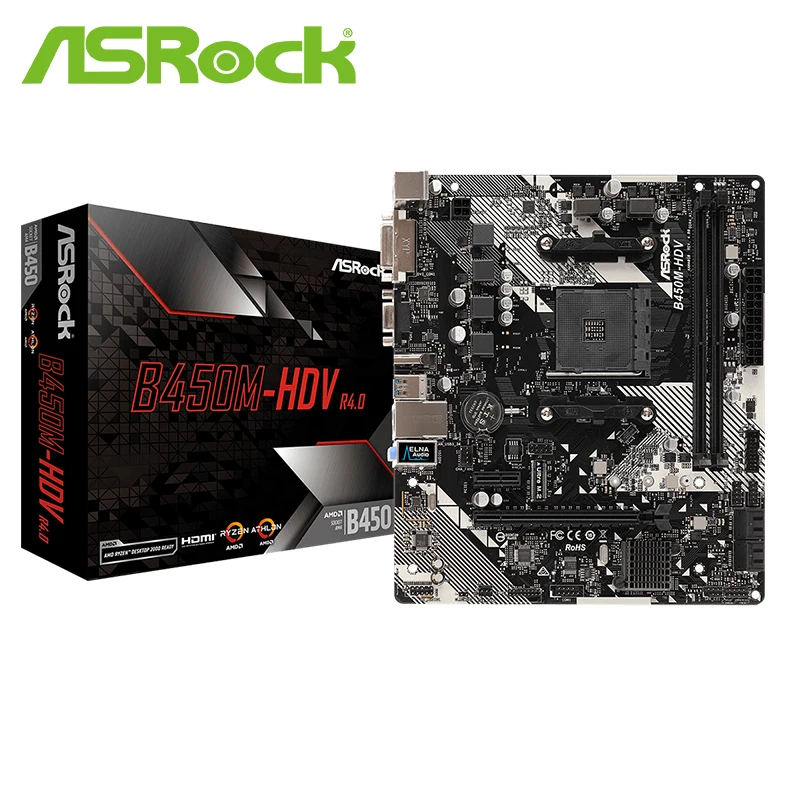 ASROCK B450M HDV R4.0 материнская плата M-ATX SATA 6 Гбит/с DVI-D USB3.1 M.2 гнездо AM4 B450 | Компьютеры и