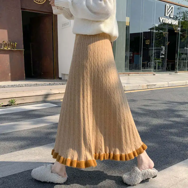 

Autumn Winter Clothes Women High Waist Knitted Skirt Jupe Femme Elegant Stretch Sweater Long Party Skirts Womens Faldas C6745