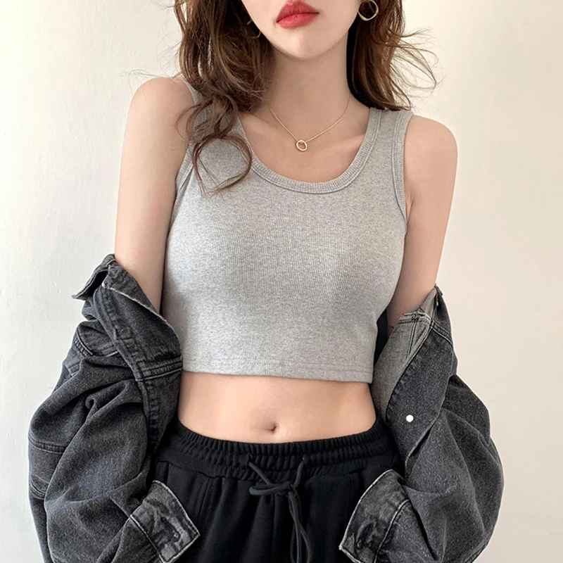 

Summer Tops Women 2021 Vintage White Sleeveless Basic Soild Sexy Crop Tank Top Korean Streetwear cropped sleeveless feminino