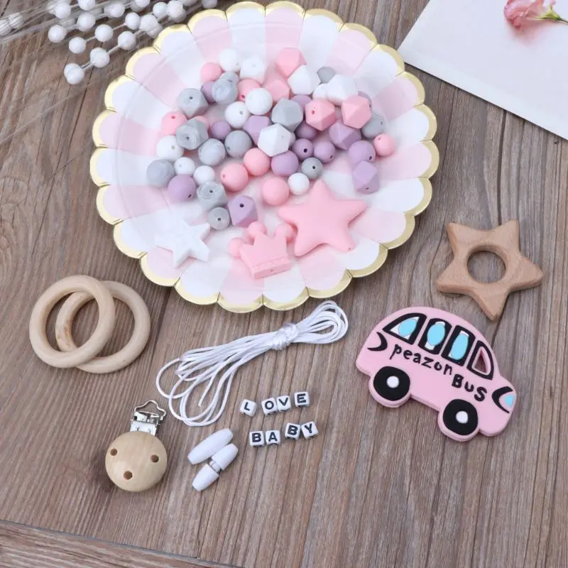 

DIY Baby Teether Toy Nursing Necklace Silicone Bracelet Silicone Beads Teething Ring Wooden Pacifier Clip Dropship