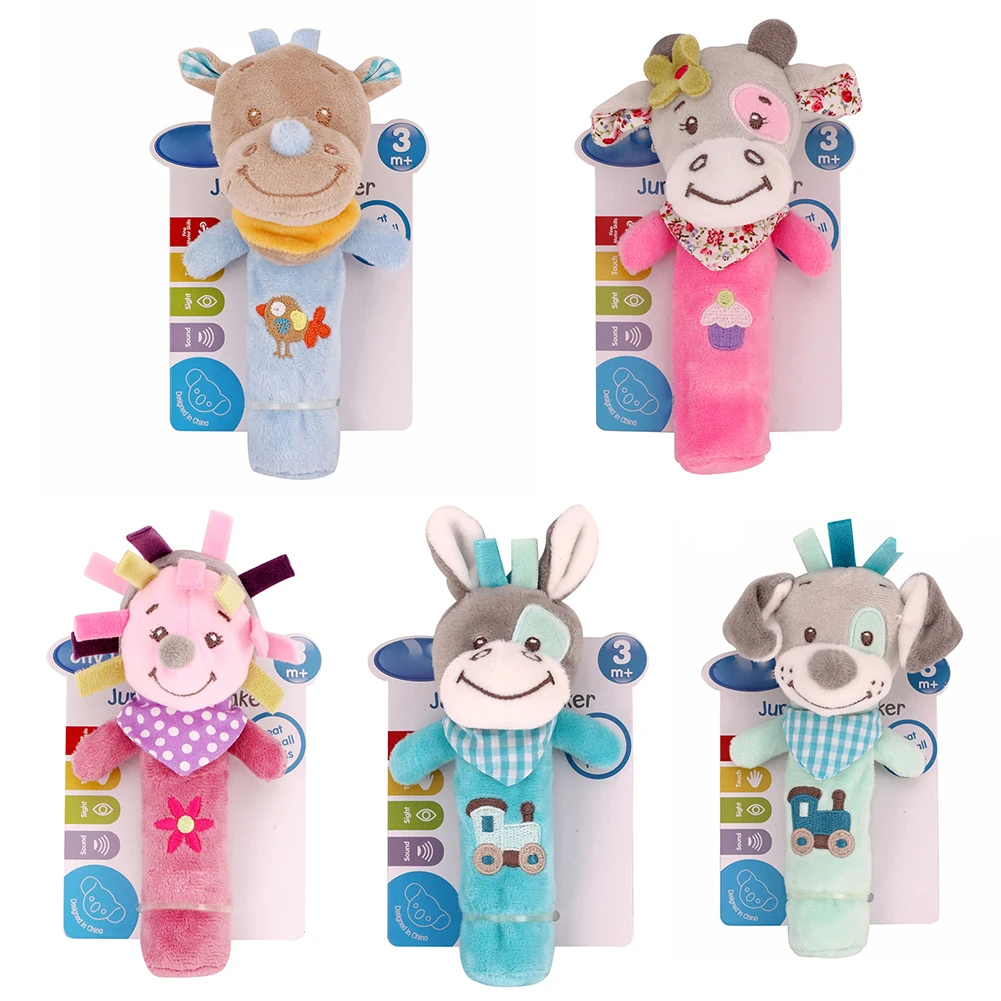 

Baby Rattle Cartoon Animal Baby Rattle Hand Bells Soft BB Stick Music Shaker Baby Toys Children Cartoon Plush Toys