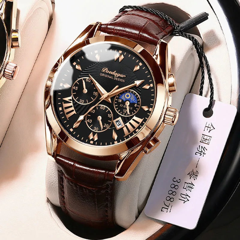 

Sport Watches 2021 New Fashion Leather Rose Gold Men Watch Top Brand Luxury Quartz Wristwatch Waterproof Luminous Clock