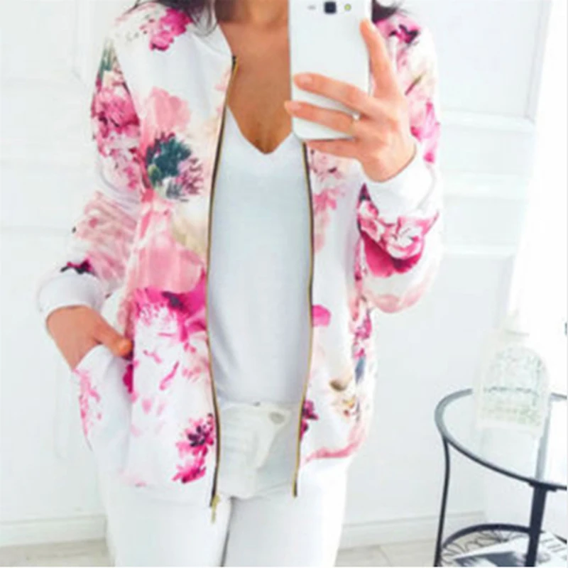 

New Printed Coats Spring Women's Jackets Female Short Coat Zipper Long Sleeve Women Bomber Jacket Plus Size