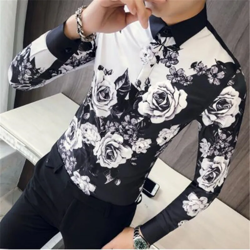 Розовая рубашка Мужская Дизайнерская с узорами Ropa De Hombre 2018 мужская длинными