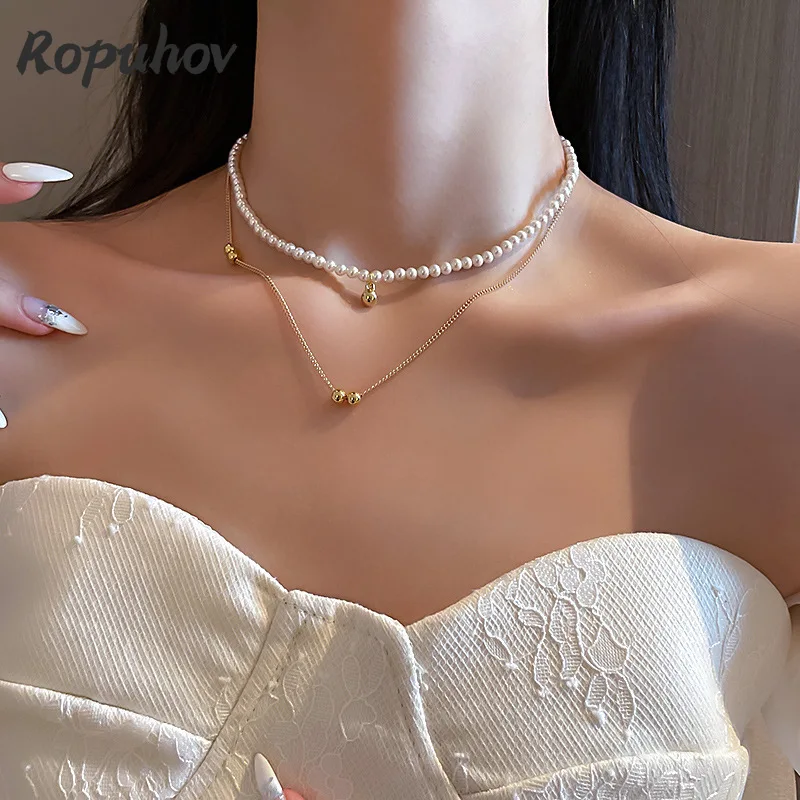 

ROPUHOV 2021 корейская мода модная индивидуальная жемчужная шариковая Шейная цепочка комбинированная универсальная цепь до ключицы ожерелье из...