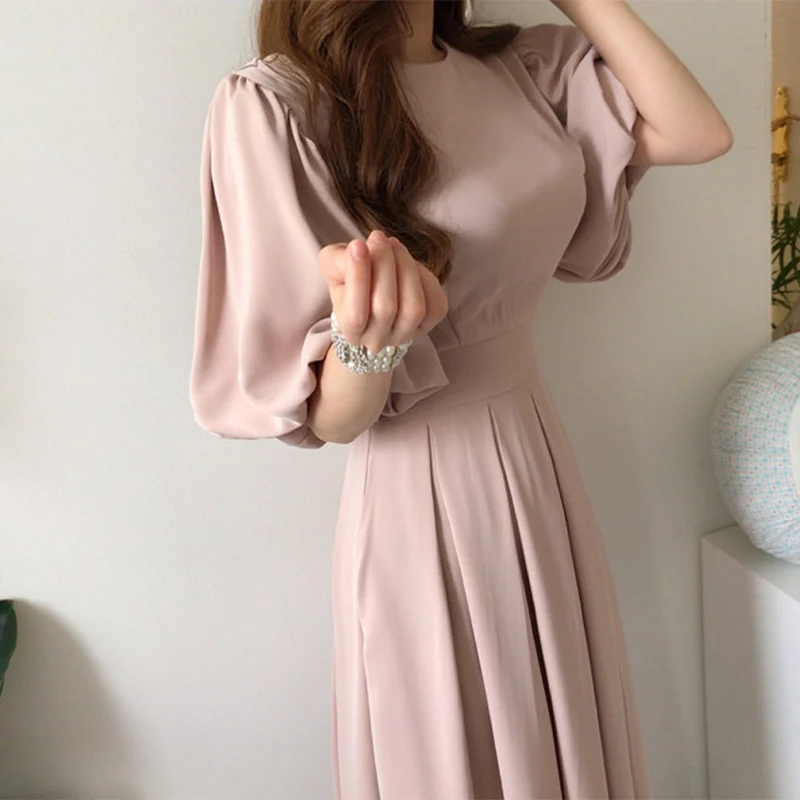 Осеннее Плиссированное женское длинное платье в стиле ампир однотонные женские