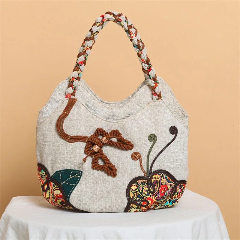 

High Quality Original Chinese style embroidery drawstring drawstring bucket bag shoulder canvas bag messenger Storage bag