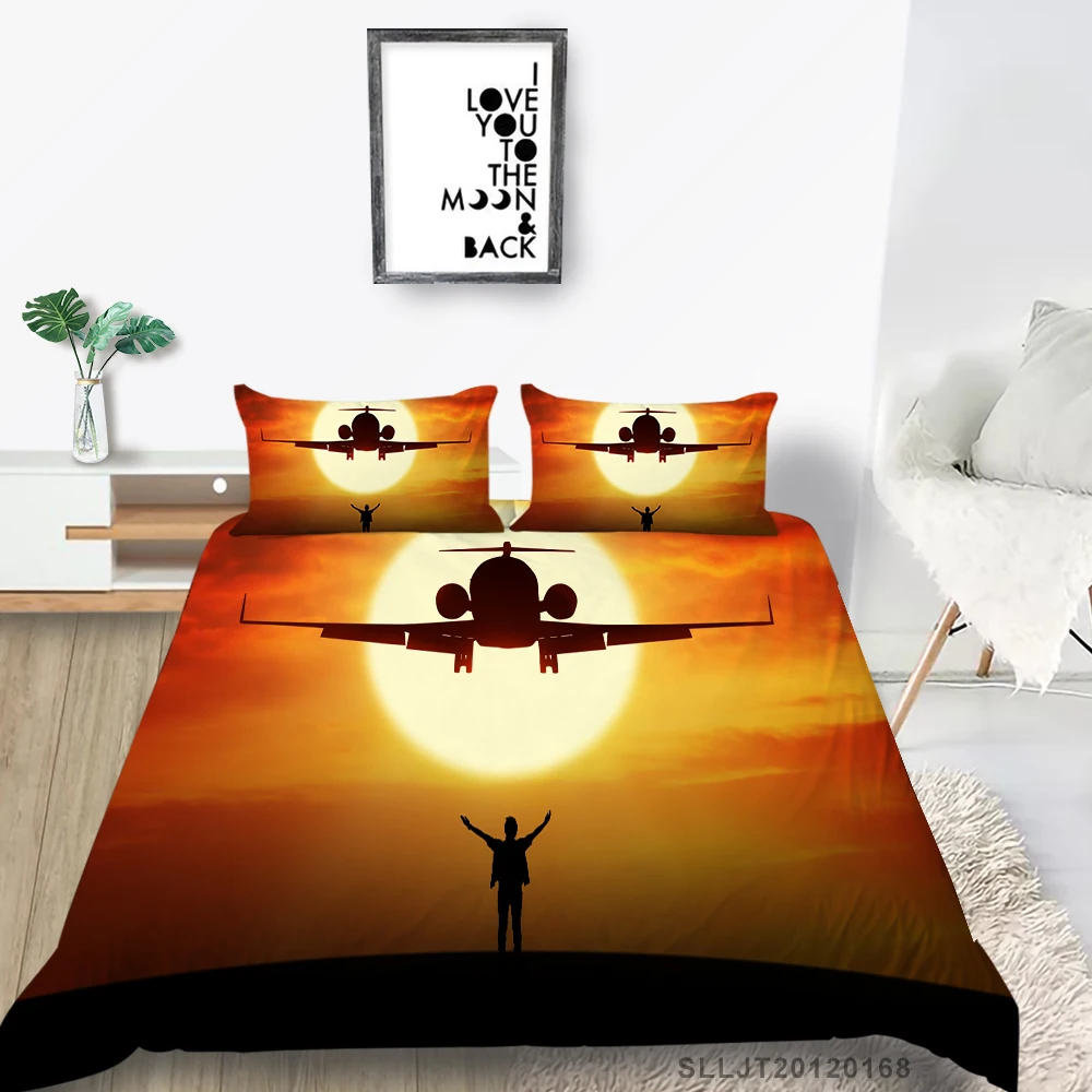 

Creative Bedding Set Airplane In The Sunset Duvet Cover 3D Print Twin Full Single Double King Queen Romantic Bed Set Young