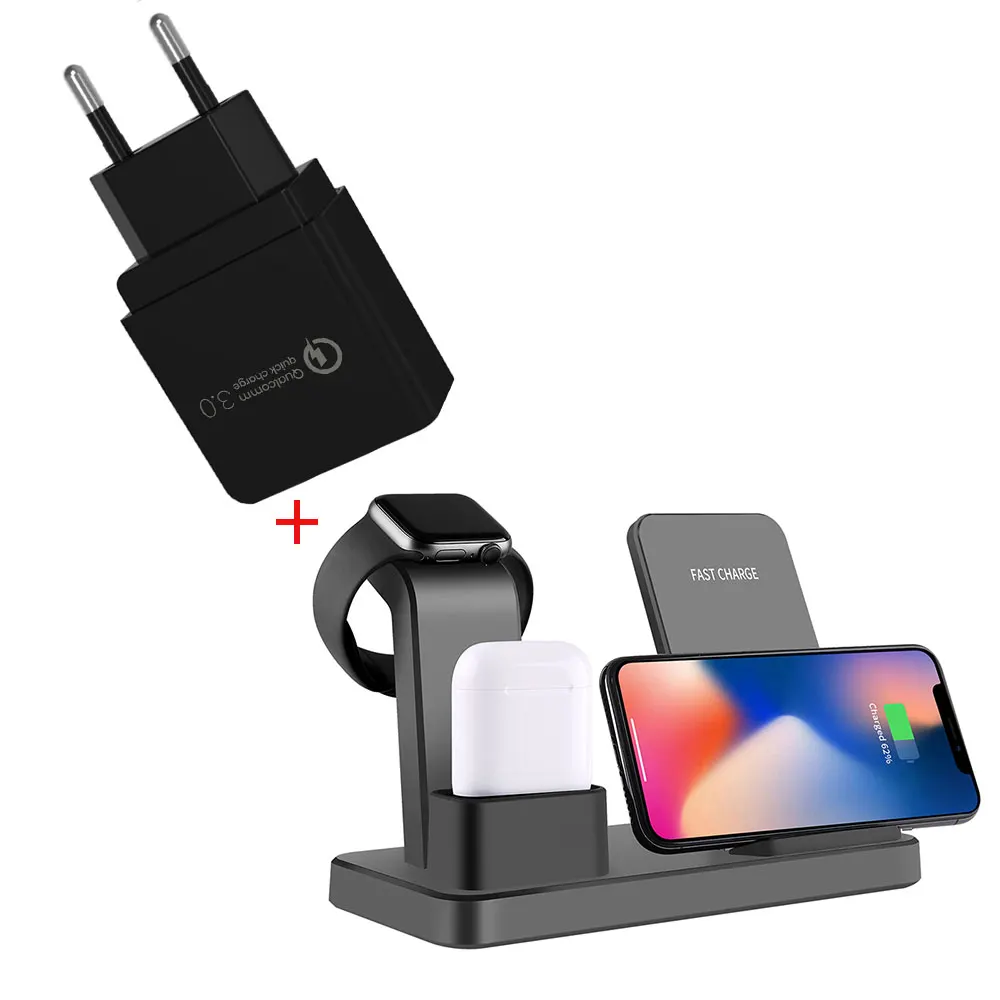 gray EU Plug NYFundas беспроводной Qi 3 в 1 держатель телефона зарядное устройство 10 Вт для Apple Watch Series 4 3 2 Iphone XS Max XR 8 Plus X Iwatch Airpods Dock - Цвет: gray EU Plug