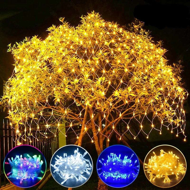 

1.5x1.5M 3x2M 6x4M LED Net Mesh Fairy String Light Waterfall Garland Christmas Fairy Light for Christmas Tree Park Lawn Lighting