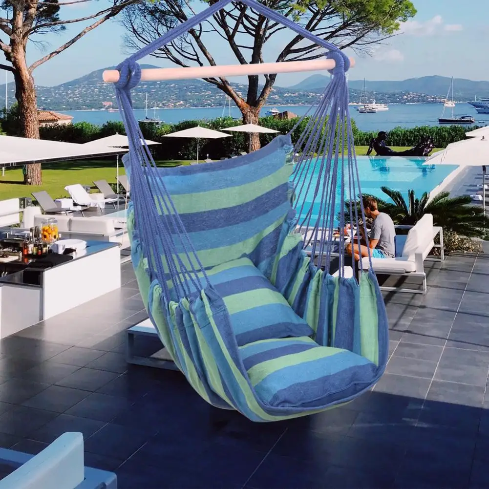 

Outdoor Camping Hammock Distinctive Cotton Hanging Rope Chair With Pillow Hammocks Furniture Swing Set USA Warehouse Shipping