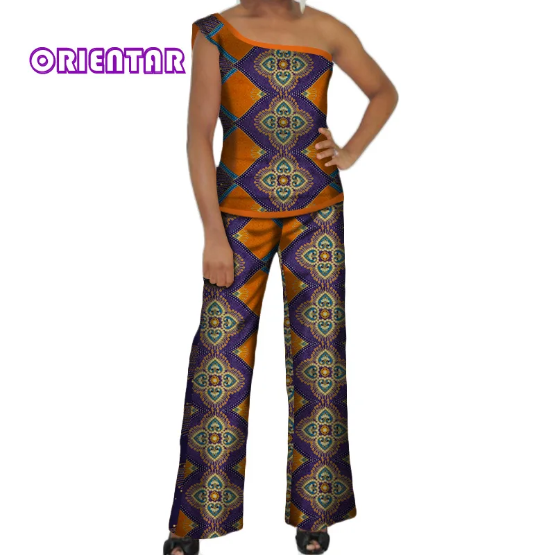 

2 Pieces Sets African Clothes for Women Sleeveless Crop Tops and Long Pants Outfits Bazin Riche Cotton African Clothing WY280