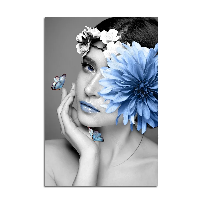 

European Style Canvas Material Blue Peony and Butterfly Beauty Art Photo Background Poster 2 Pc Living Room Furniture Sofa Deco