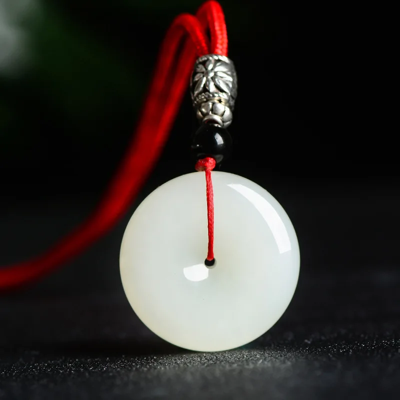 

Natural hetian jade handcarved safety button pendant simple retro pendant temperament jewellery fashion for women men