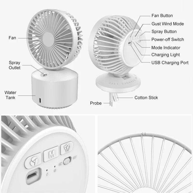 

350mAh/2000mAh/4000mAh Portable Mini USB Fan Desktop Fan Air Conditioning Cooler Air Conditioner Mist Spray Fan for Summer Sleep