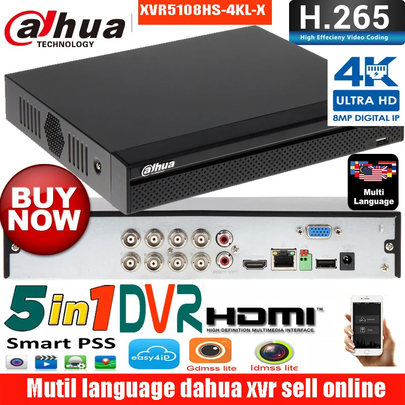 Mutil language Dahua 16ch DVR XVR5108hs 4KL X Penta brid 4K H.265 + поддерживает HDCVI/AHD/TVI/CVBS/IP цифровой