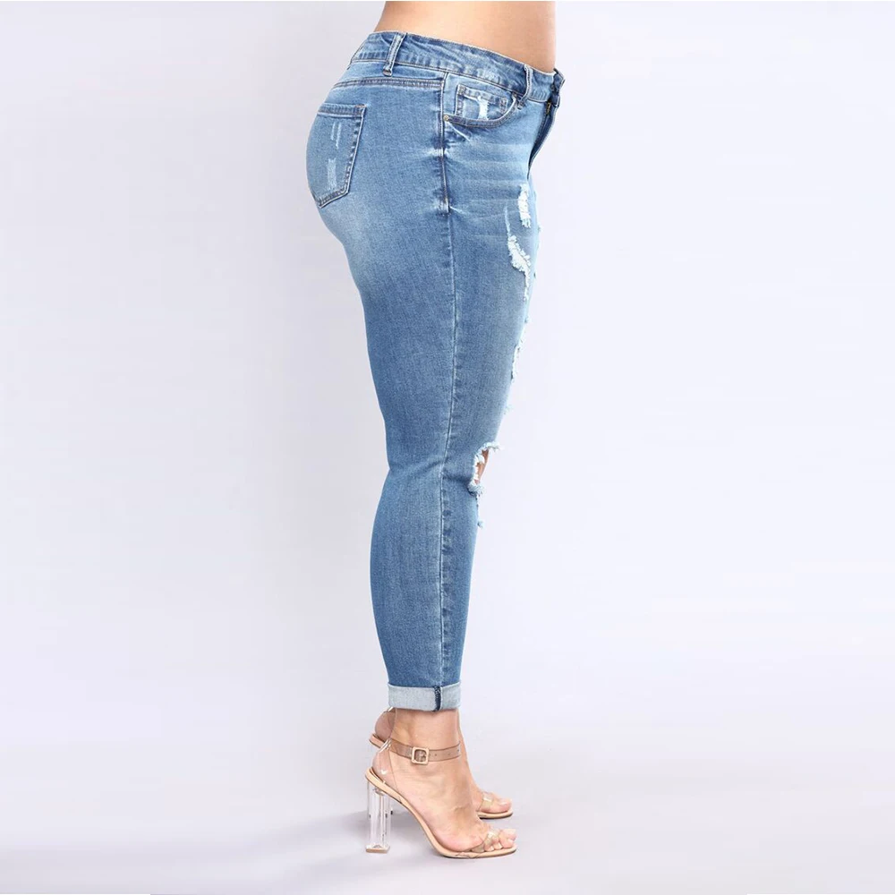 Облегающие джинсы большого размера женские элегантные брюки 2018 уличная одежда