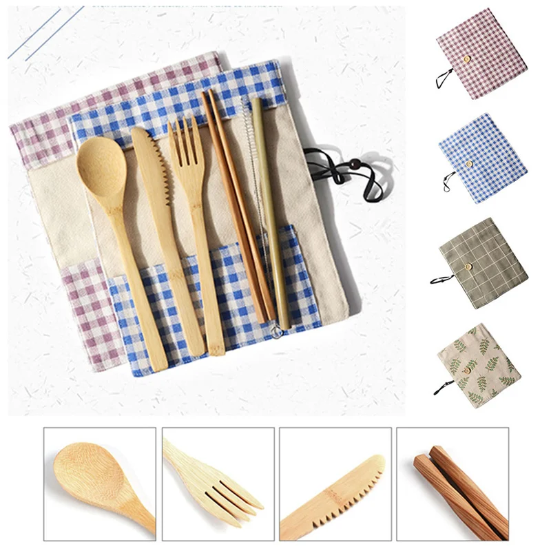 Портативный Набор бамбуковых столовых приборов дорожный экологически чистый