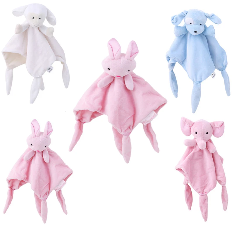 

2021 Infants Animal Appease Towel Puppy Rabbit Sheep Elephant Pattern Hand Towel Multifunctional Grasping Comforting Rattle Toy