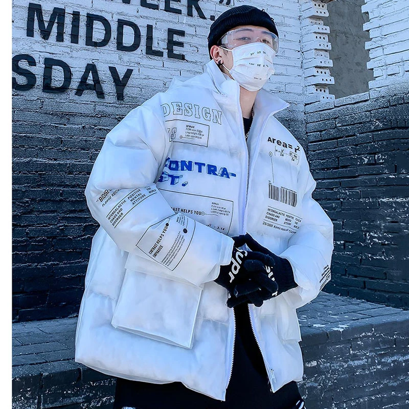 

Unua amo Hip-hop Winter Jacket Female Warm Hooded Cotton-padded Parka Fashion Transparent Print Couple Wear Fluffy Bubble Coat