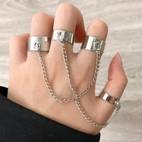cool punk hip pop rings for women men multi layer adjustable chain four open finger rings party gift am3384