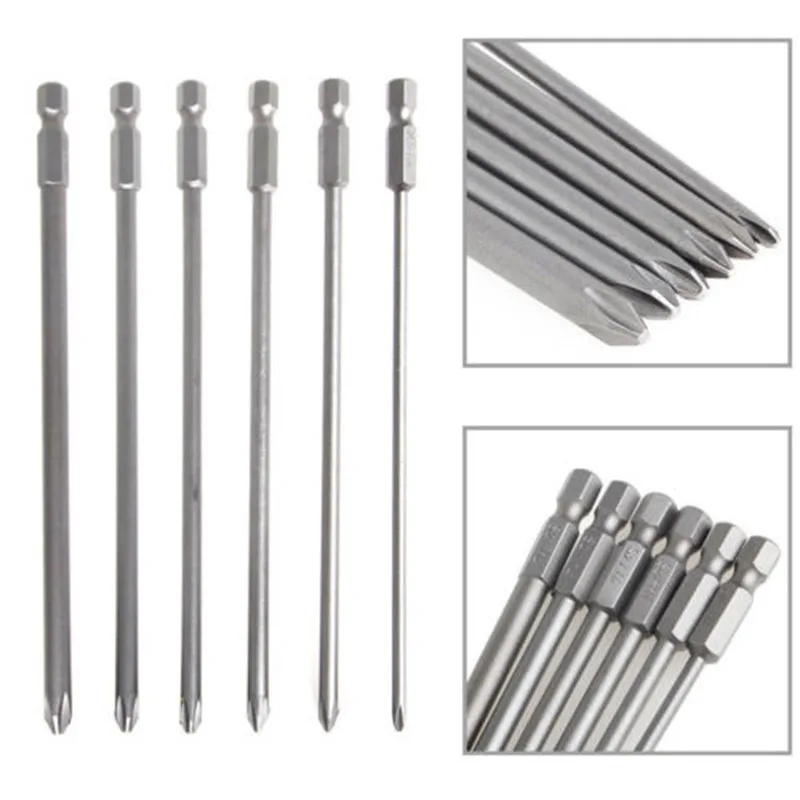 

6 Pieces 1/4 Inches Shank 150mm Magnetic Hex Head Cross Screwdrivers Bit Long S2 Steel Magnet Screwdriver