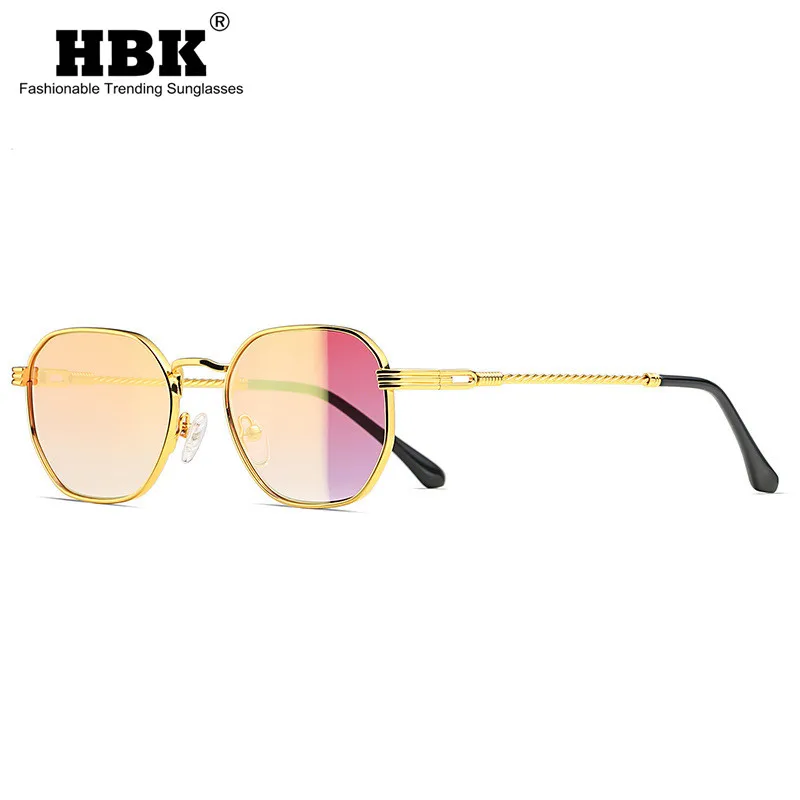 HBK-gafas de sol cuadradas de Metal para hombre y mujer, lentes de sol masculinas de alta calidad con montura de espejo dorado Vintage, azul y verde, UV400