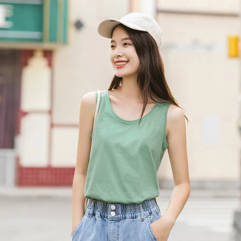INMAN летние однотонные топы с круглым вырезом из чистого хлопка универсальные