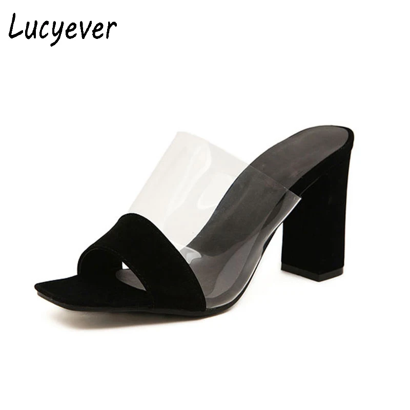 Lucyever/прозрачные женские туфли из ПВХ на высоком квадратном каблуке Модные
