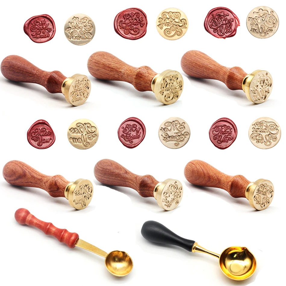 Деревянная ручка воск печать штамп латунная головка ремонт конверт свадебное