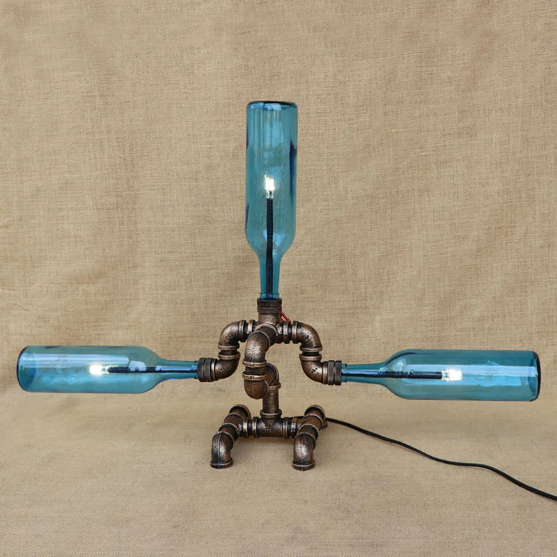 Винтаж стеклянный абажур бутылка Настольный светильник включают в себя G4 лампы