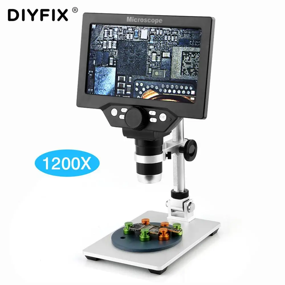 G1200 портативный цифровой микроскоп HD 12MP 1-1200X 7-дюймовый многофункциональный