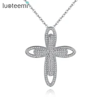 luoteemi women big cross pendant necklace for wedding paved cubic zircon white gold color fashion jewelry bijoux christmas gift