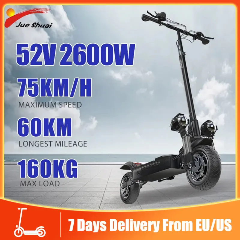 

Двухмоторный электрический скутер, 52 в, 2600 Вт, складные электрические скутеры для взрослых, максимальная скорость 75 км/ч, дистанционное упра...