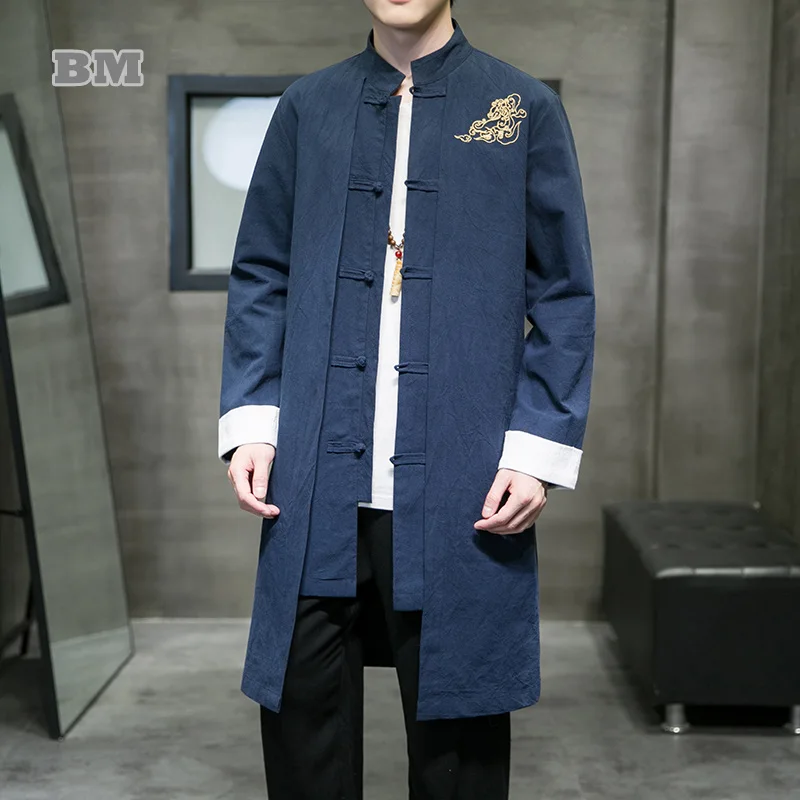 

Chinese Traditional Costume Retro Embroidery Robe Meditation Shaolin Hanfu Men Taoist Coat Buddhist Cloak Plus Size Long Sleeve