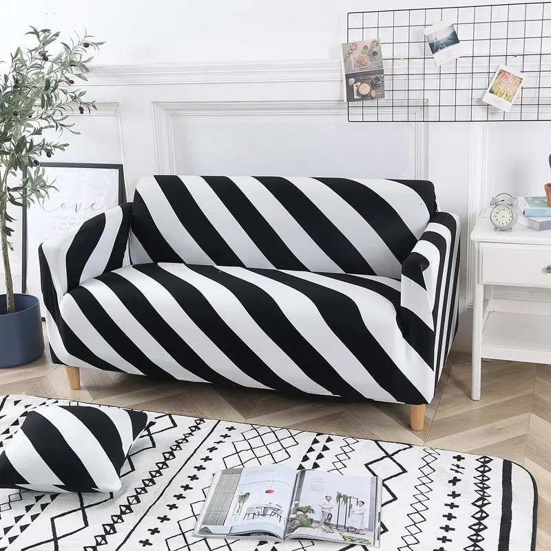 white strip Спандекс, чехол для дивана, эластичный чехол для дивана, чехлы для дивана, протектор, Одноместный, для влюбленных, секционный чехол для дивана, Рождественское украшение, подарок - Цвет: white strip