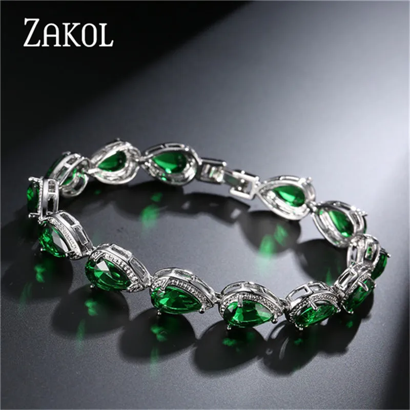 ZAKOL Модные женские аксессуары роскошный фианит Капля воды CZ Камень Браслет