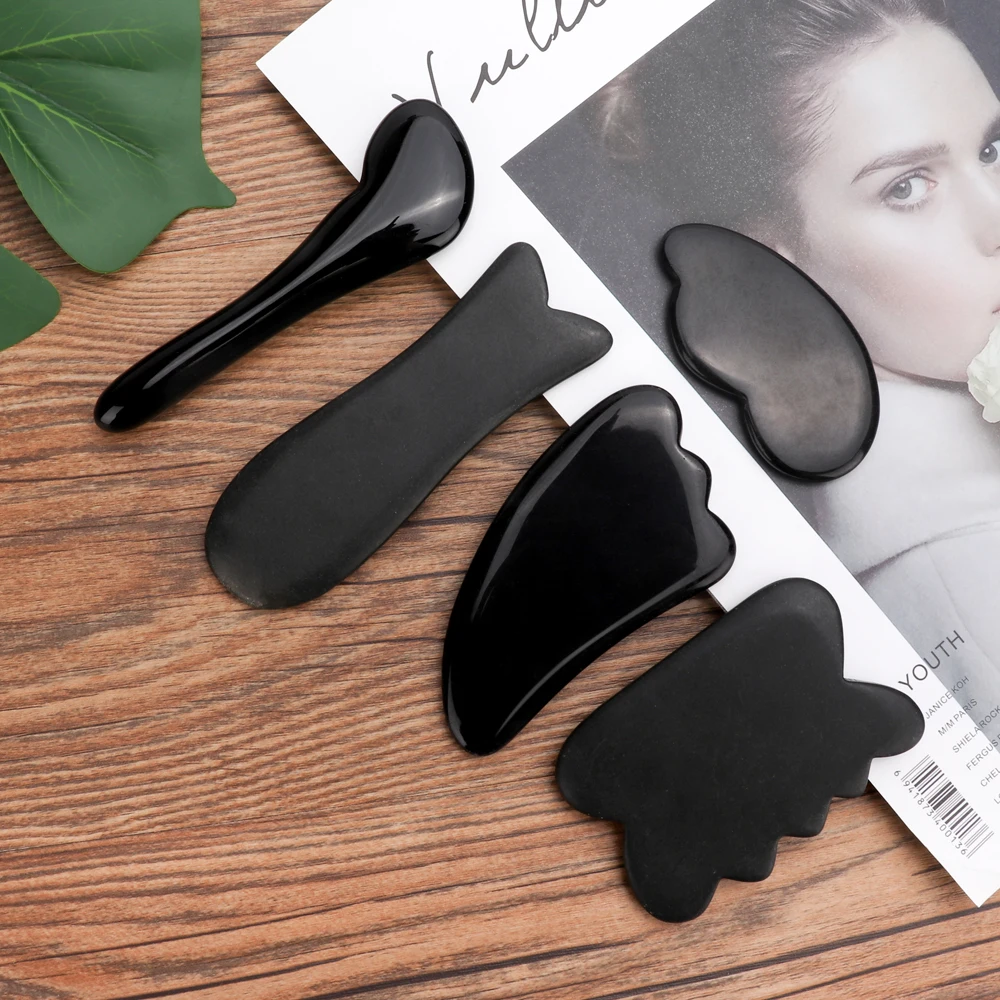 

Natural Facial Gua sha Board Black Bianstone Obsidian Stone For Face Back Body Pressure Therapy Gua sha Massage Health Care Tool