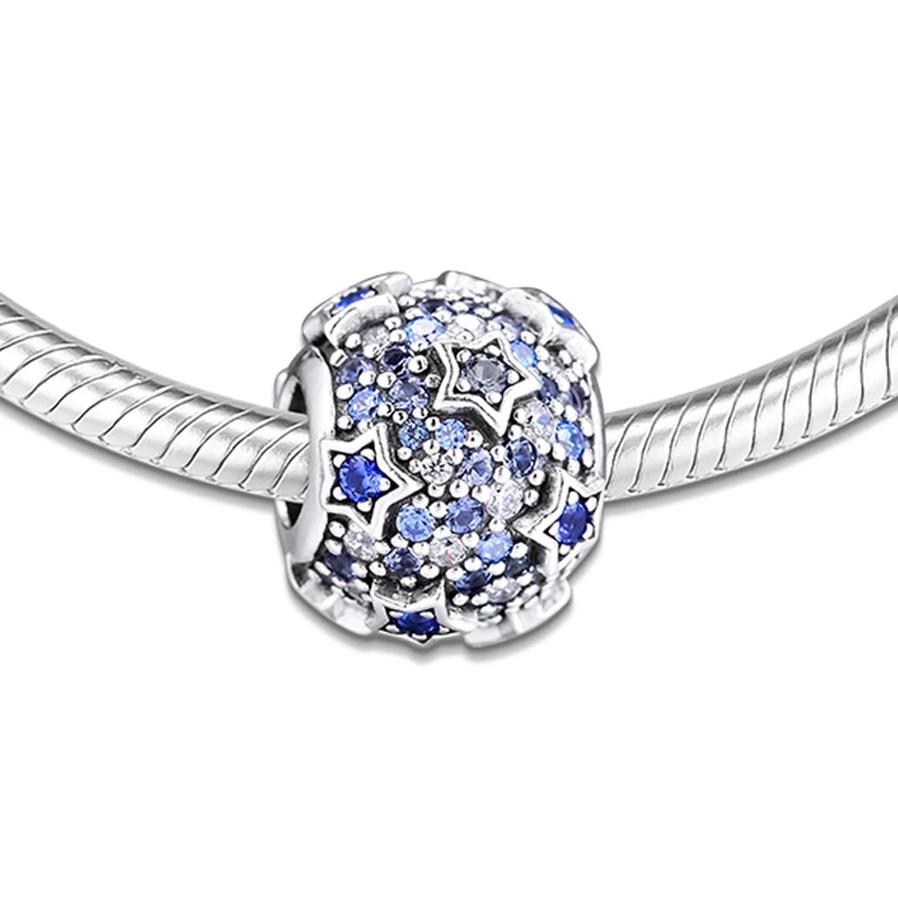 QANDOCCI 925 Sterling Silver Original Bead Elevated Stars Pave Charms Fits Pandora Bracelets Beads for Jewelry Making | Украшения и