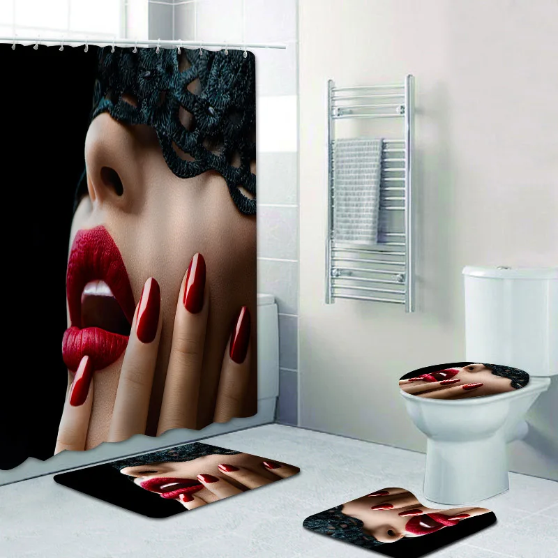 Стильные черные сексуальные женские красные ногти губы для ванной комнаты