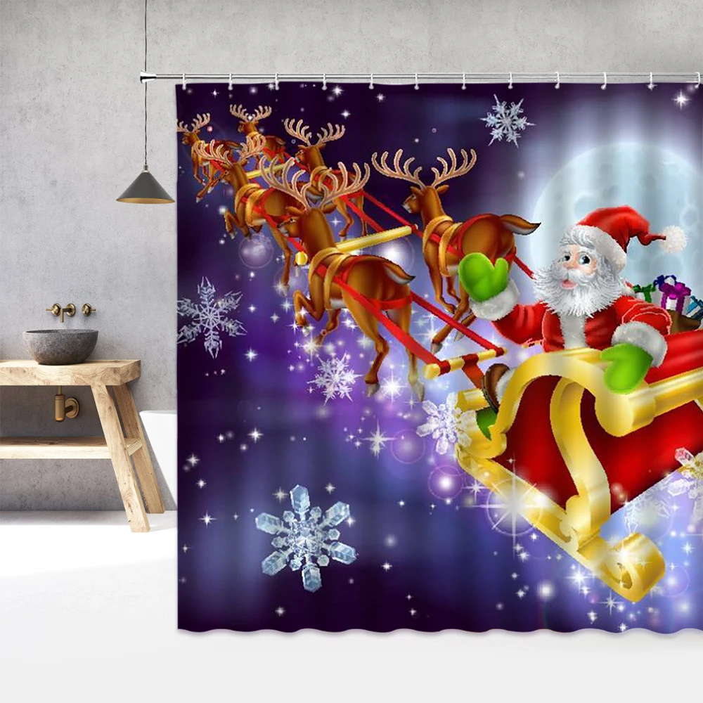 

Merry Christmas Shower Curtains Santa Claus Bathroom Bath Curtain Waterproof With Hooks 3d Print 180*200cm Polyester Bath Screen