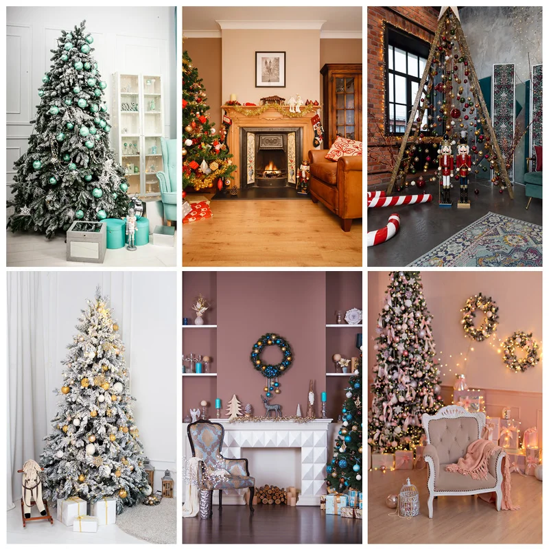 

Vinyl Custom Fireplace Christmas Tree Photography Background Child Baby Portrait Backdrops For Photo Studio Props 21524JPW-01