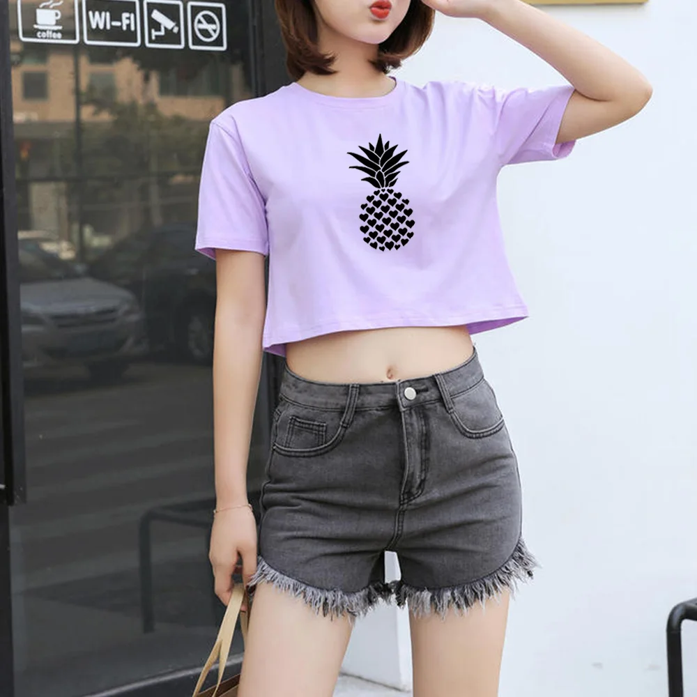 

Summer TShirt Women Casual Pineapple Print Short Sleeve Crop Top Super Cotton T-shirt for Womens Aesthetic Harajuku Top Female