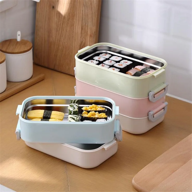 Бесплатная доставка Bento Box Ланч бокс из нержавеющей стали двухслойный