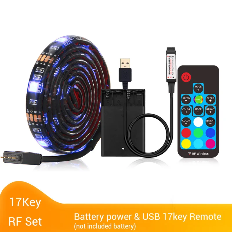 5V USB Светодиодные ленты 5050 RGB Светодиодные ленты светильник 5050 работы при прослушивании музыки по Bluetooth полосы IP65 Гибкая светодиодный лента ТВ фон светильник Инж - Испускаемый цвет: Battery 17Key Set
